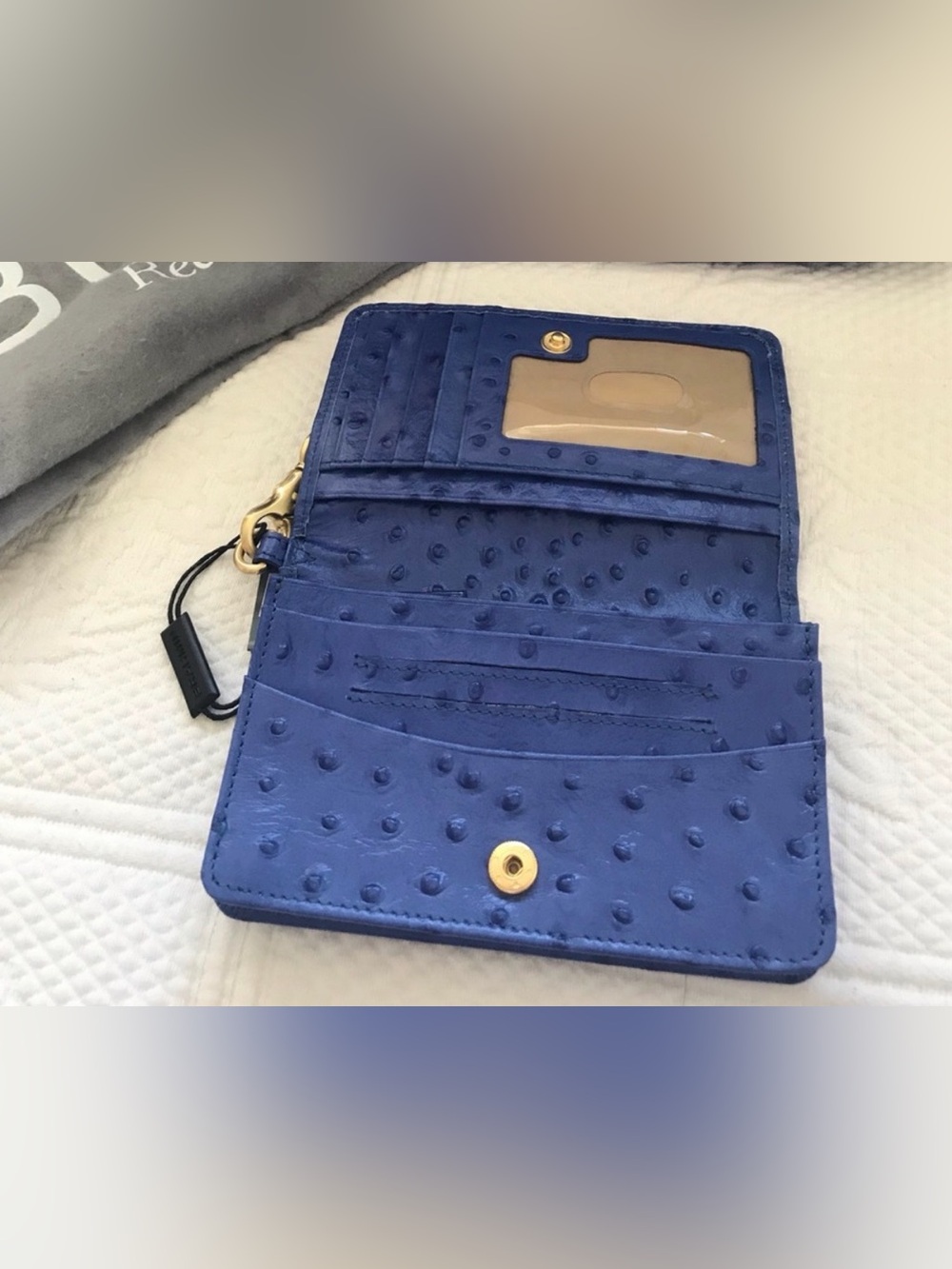 Brahmin Blue Ostrich Embossed Leather Wallet